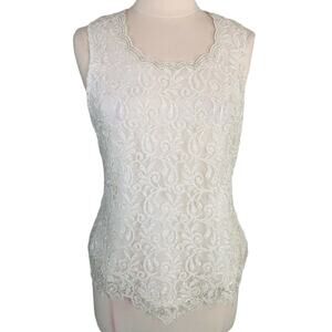 Brilliante Evening Sequin Blouse Sleeveless Scallop Neck Size Medium White